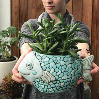 Blue Fish Planter and Baby Blue Fisher Planter
