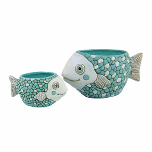 Blue Fish Planter and Baby Blue Fisher Planter