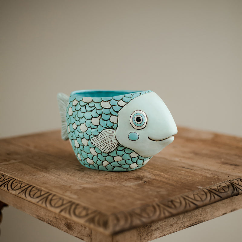 Blue Fish Planter and Baby Blue Fisher Planter