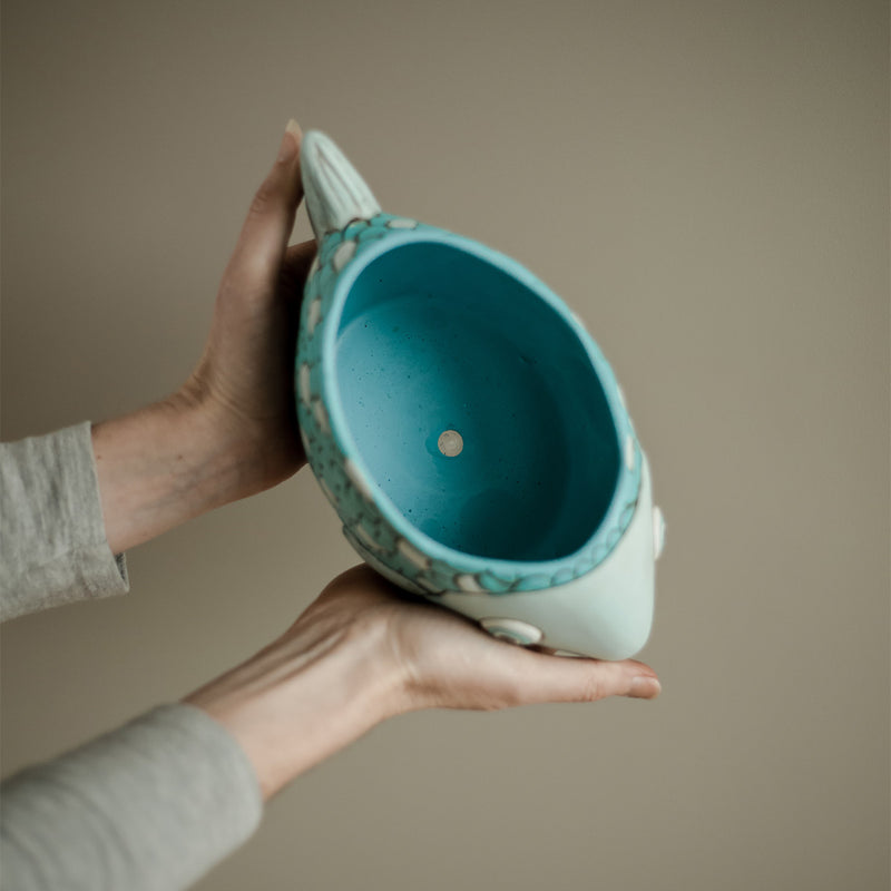 Blue Fish Planter and Baby Blue Fisher Planter