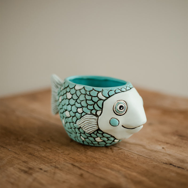 Blue Fish Planter and Baby Blue Fisher Planter