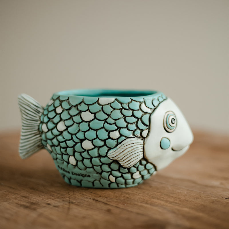 Blue Fish Planter and Baby Blue Fisher Planter