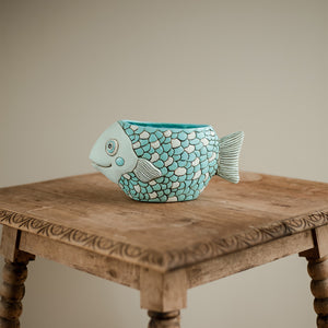 Blue Fish Planter and Baby Blue Fisher Planter